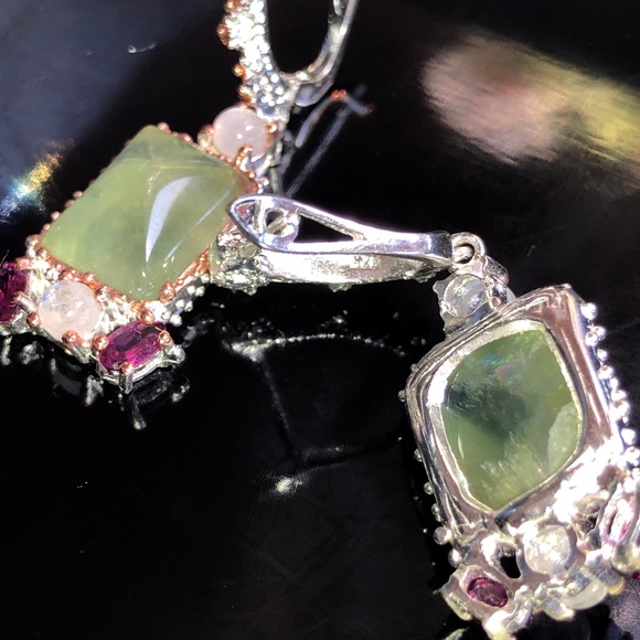 Elegant Genuine Prehnite Sterling Silver Earrings - Picture 7 of 17